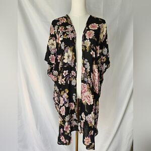Angie Floral Kimono / Duster Black Pink Floral Small